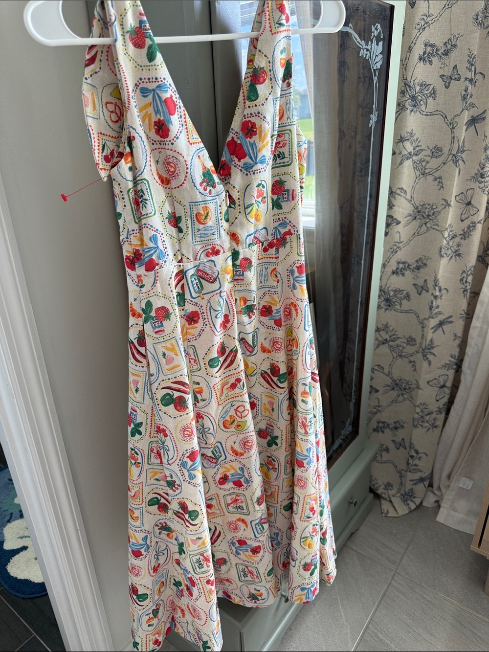 En Saison White Midi Dress with Multicolor Floral Patchwork - Picture 3 of 7